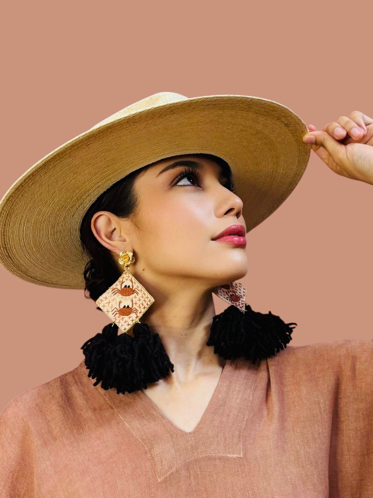 Brisa Embroidered Statement Tassel Earrings