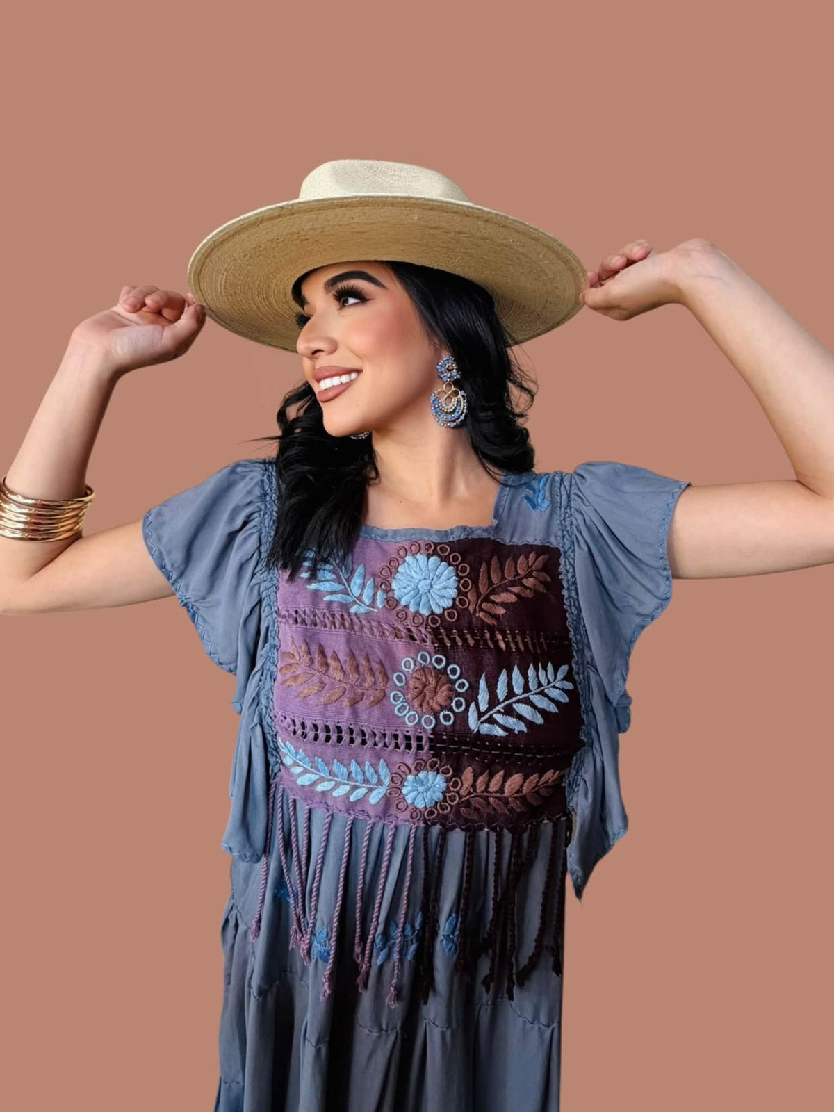 Pamela Rococo Embroidered Dress- Blue