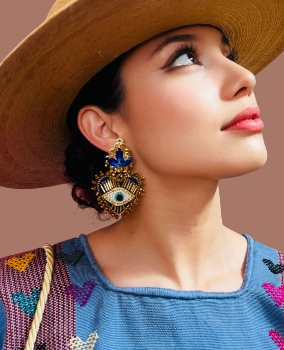 Red Ojito Embroidered Statement Earrings