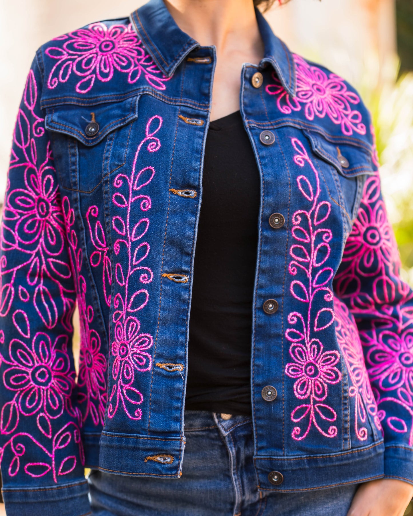 Maria Pink Embroidered Premium Denim Jacket