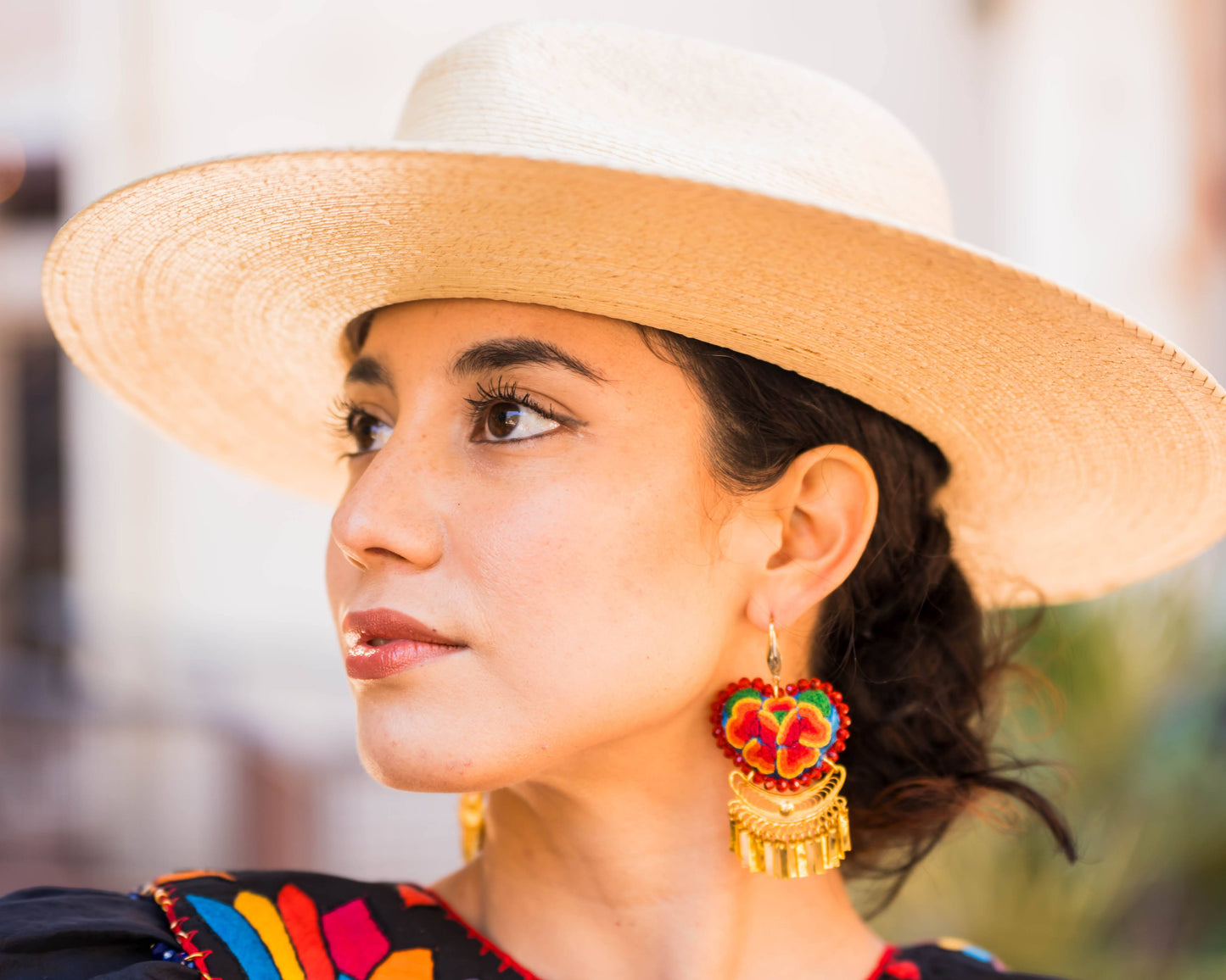 Camila Tehuano Embroidered Earrings w/Filigree