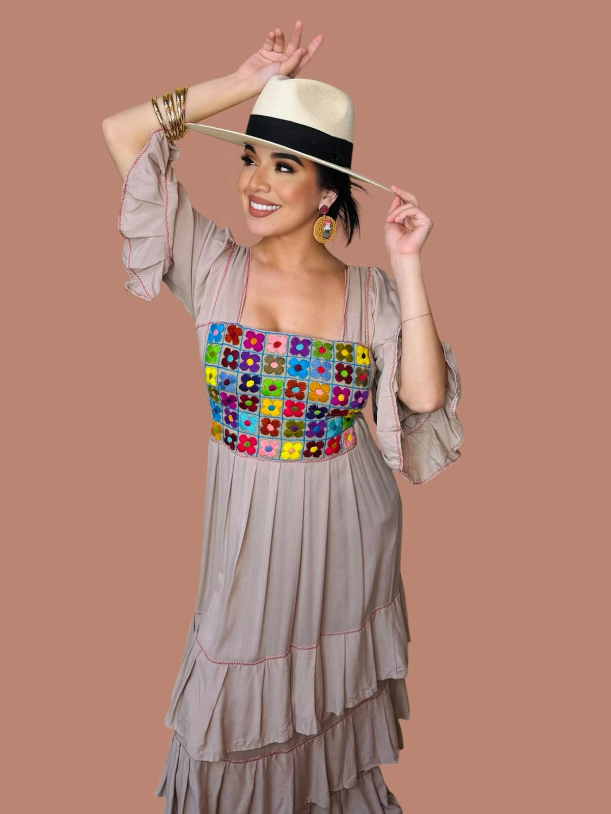 Vicenta Embroidered Dress- Beige