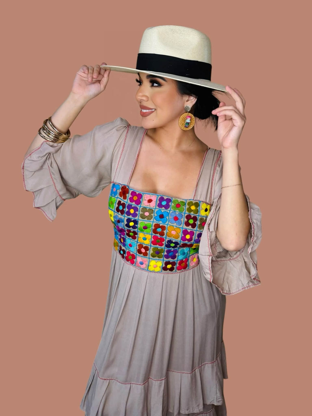 Vicenta Embroidered Dress- Beige