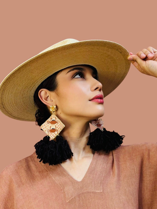 Brisa Embroidered Statement Tassel Earrings
