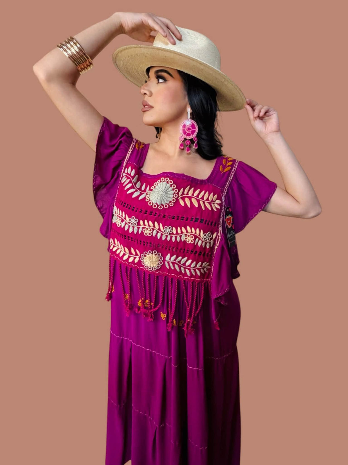 Pamela Rococo Embroidered Dress- Purple