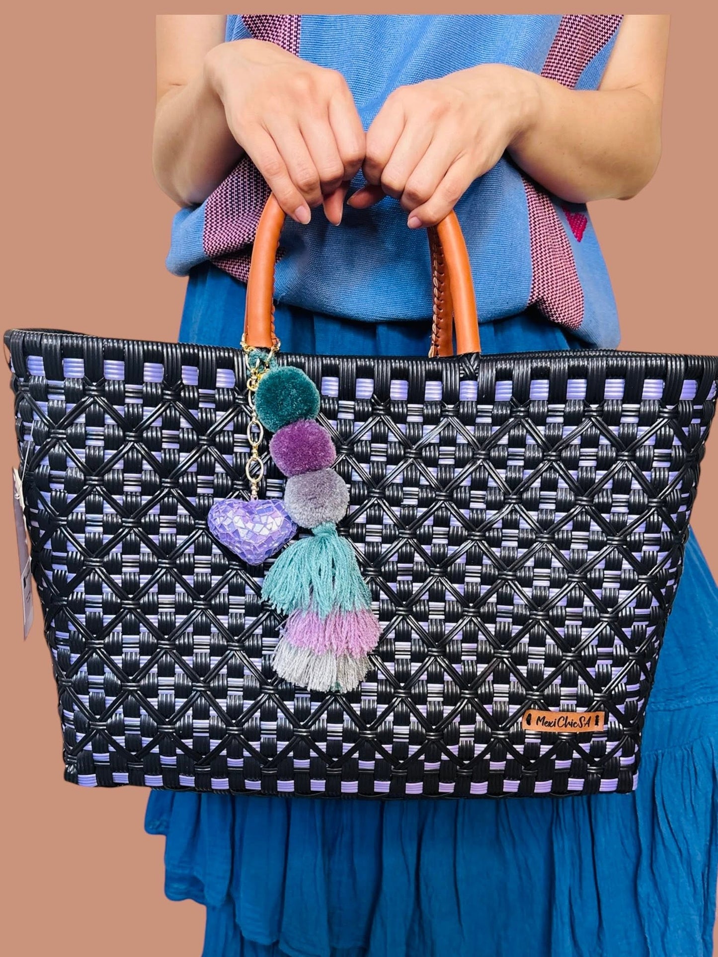 Purple Multicolor Plastic Totebag