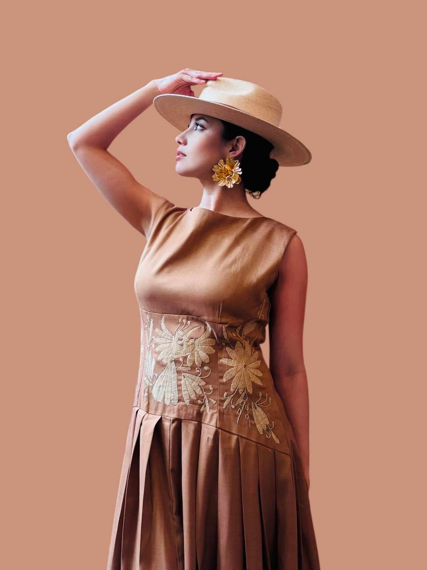 Romina Otomi Brown Embroidered Dress