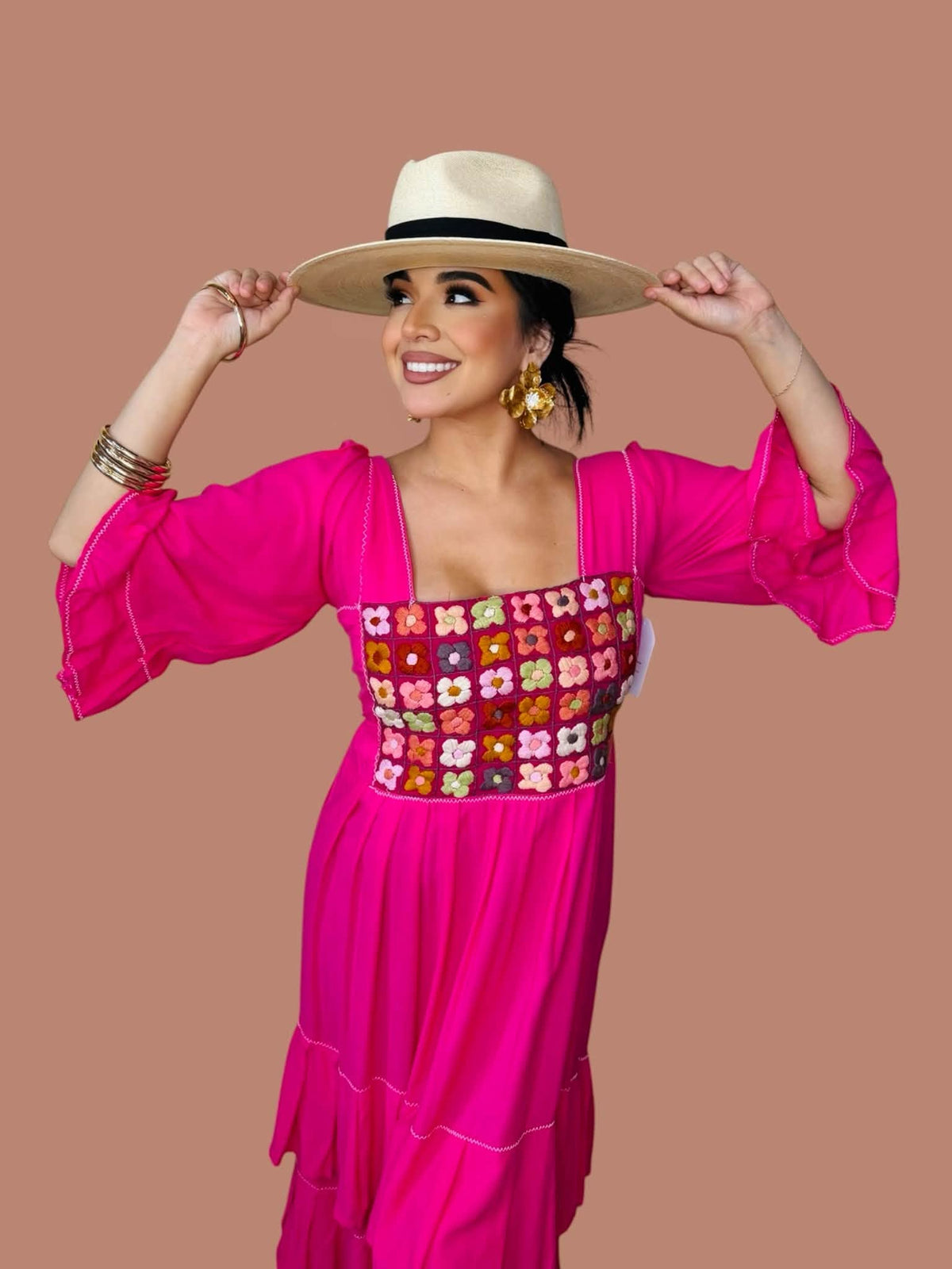Vicenta Embroidered Dress-Pink