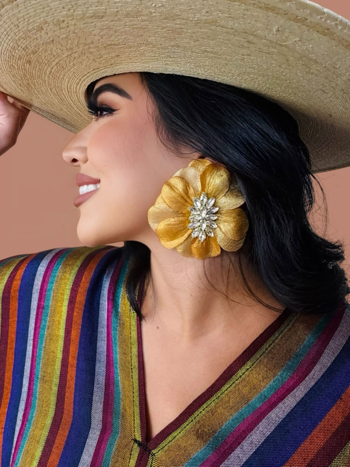 Sarita Gold Beaded Flower Earrings