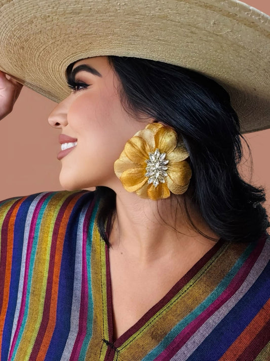 Sarita Gold Beaded Flower Earrings