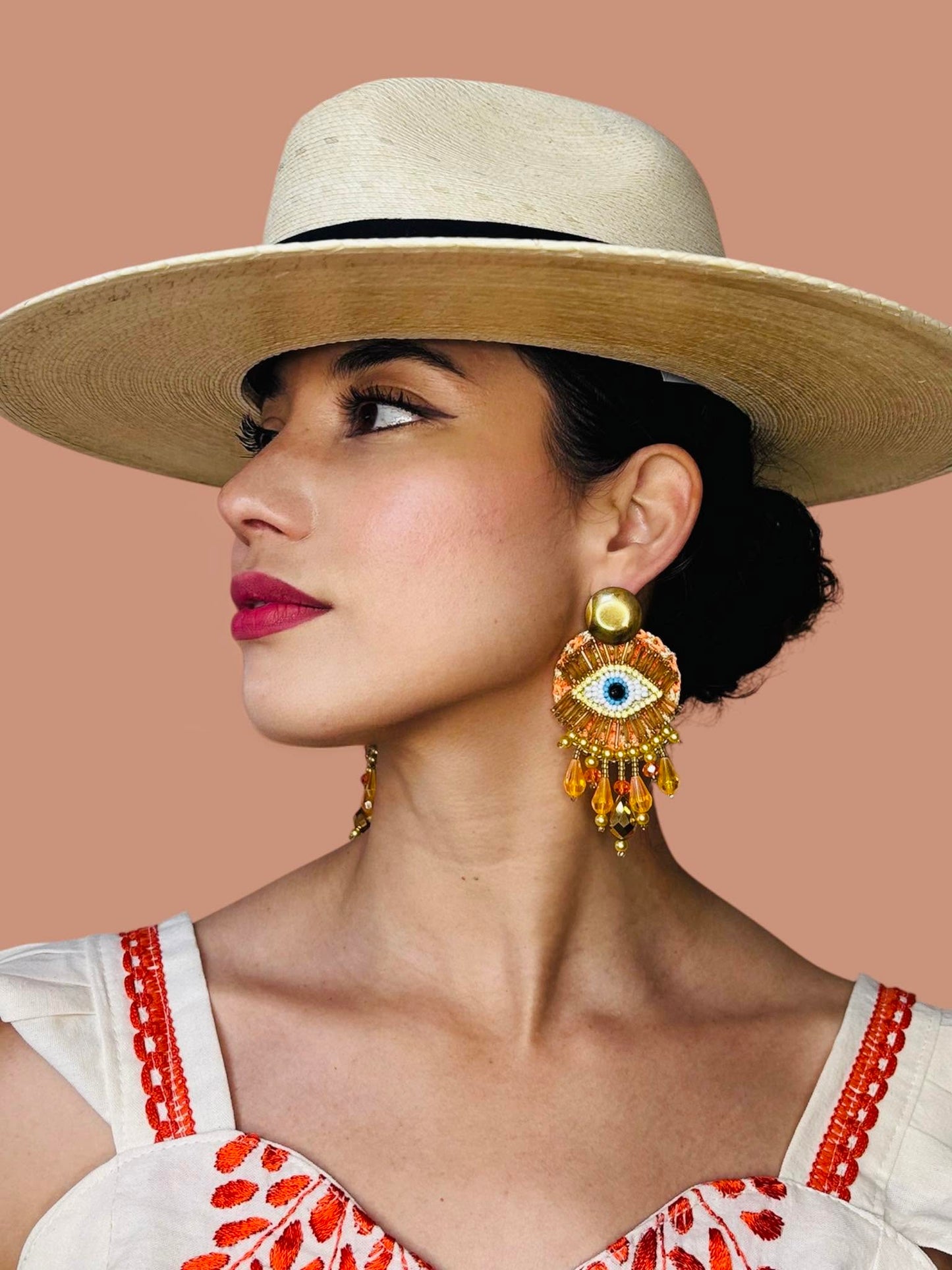 Orange Beaded Ojito Earrings