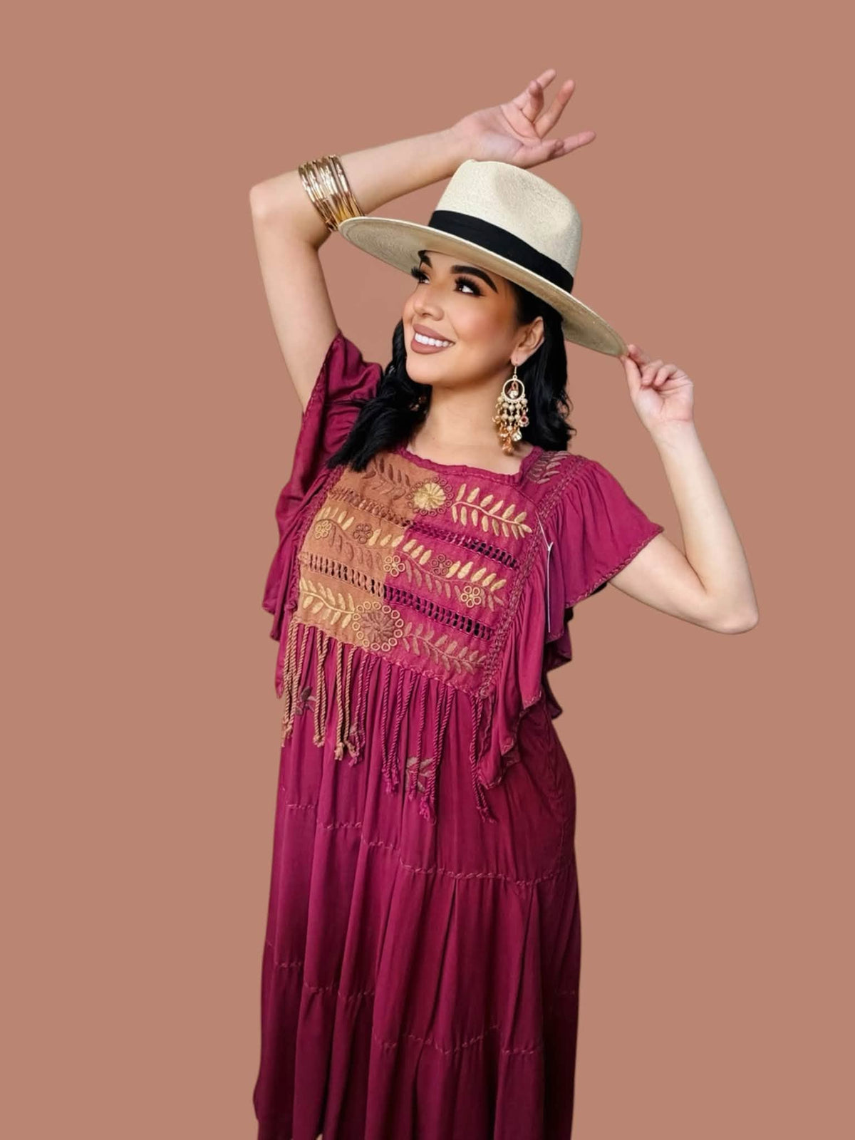 Pamela Rococo Embroidered Dress-Mauve
