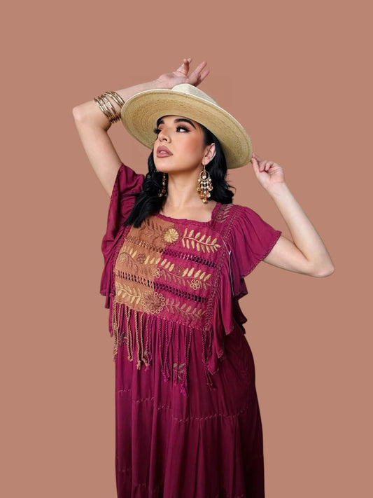Pamela Rococo Embroidered Dress-Mauve