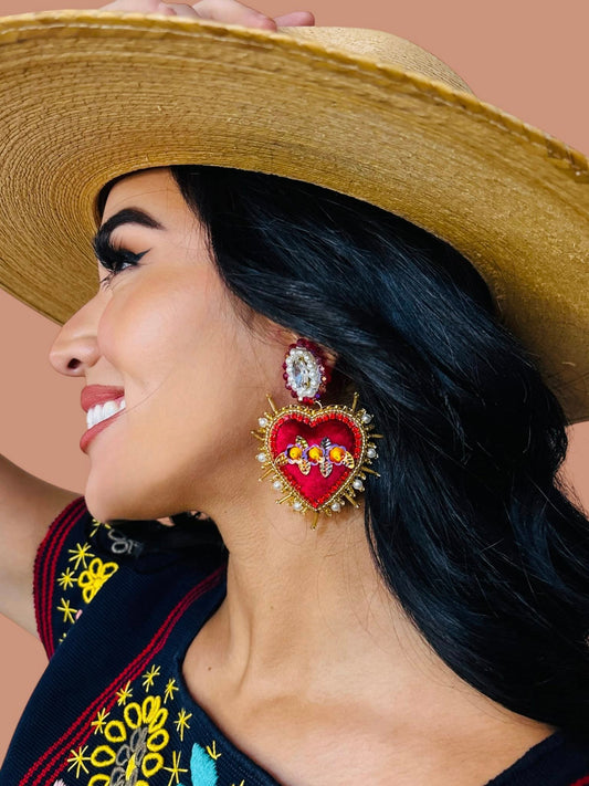 Rocio Sacred Heart Earrings W/Canutillo